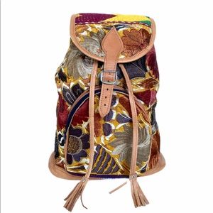 Faux Leather Embroidered Drawstring Backpack